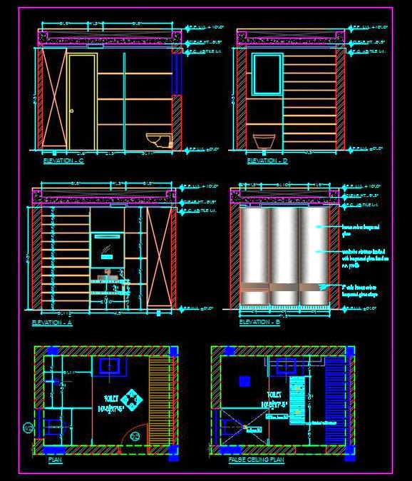 Modern Toilet CAD Design with Wardrobe and Shower Area